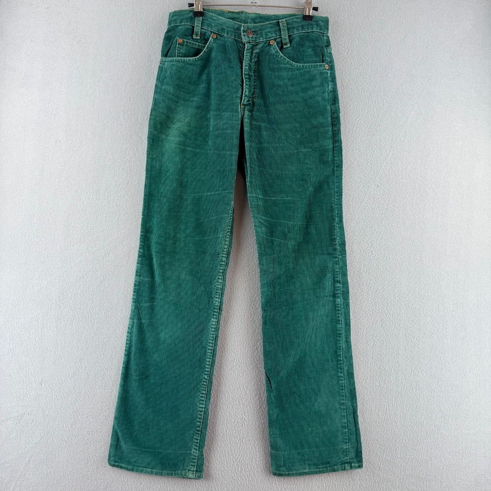 Vintage Levis Pants Mens 28x30 Green Corduroy 716 Straight Leg 80s Talon Zip USA